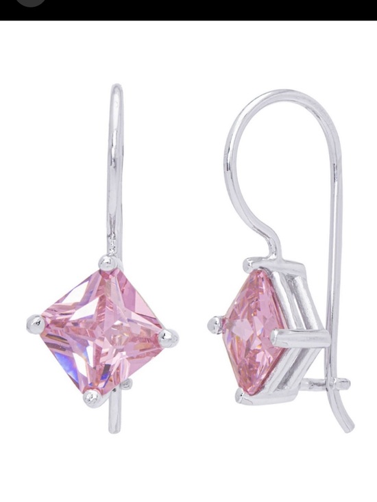 Jewelry - Pink Topaz Simulated Sterling Silver Pink Square-Cut Drop Earrings